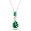 Thumbnail Image 0 of Oval-Cut & Pear-Shaped Lab-Created Emerald & White Lab-Created Sapphire Drop Necklace Sterling Silver 18"