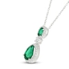 Thumbnail Image 1 of Oval-Cut & Pear-Shaped Lab-Created Emerald & White Lab-Created Sapphire Drop Necklace Sterling Silver 18"