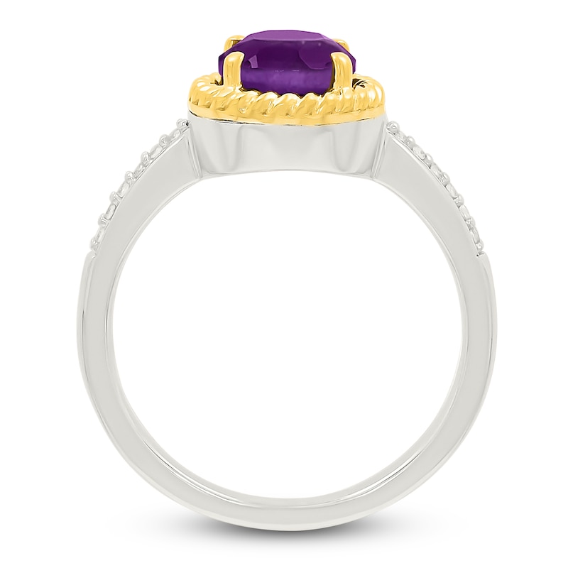 Main Image 4 of Natural Amethyst & White Lab-Created Sapphire Rope Twist Ring Sterling Silver & 10K Yellow Gold