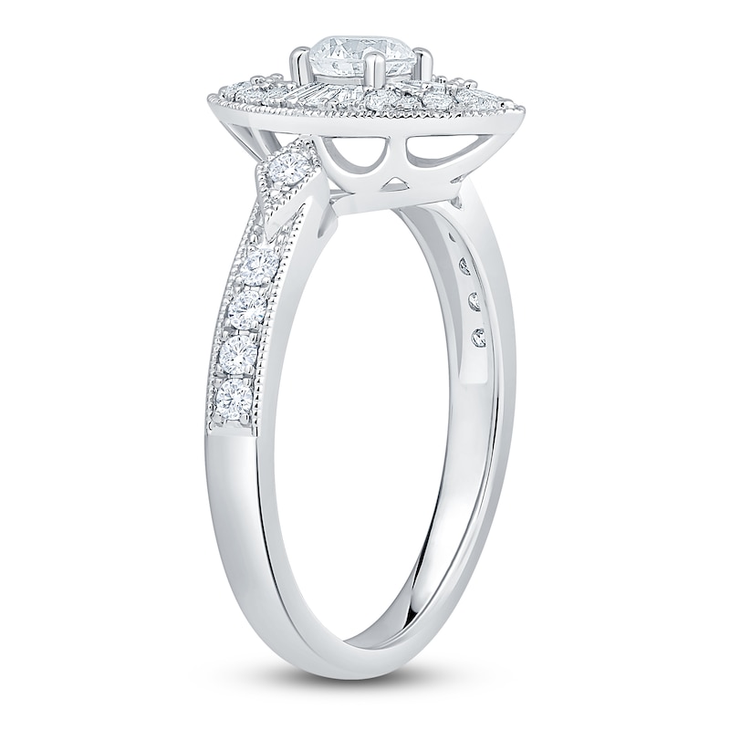 Baguette & Round-Cut Multi-Diamond Marquise-Shaped Fashion Ring 3/4 ct tw 14K White Gold