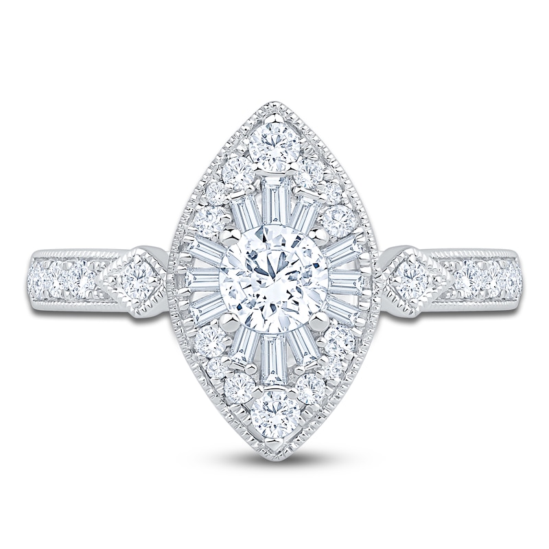 Baguette & Round-Cut Multi-Diamond Marquise-Shaped Fashion Ring 3/4 ct tw 14K White Gold