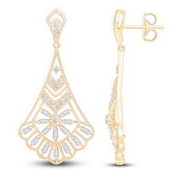 Vintage-Inspired Baguette & Round-Cut Diamond Chandelier Earrings 1/2 ct tw 14K Yellow Gold