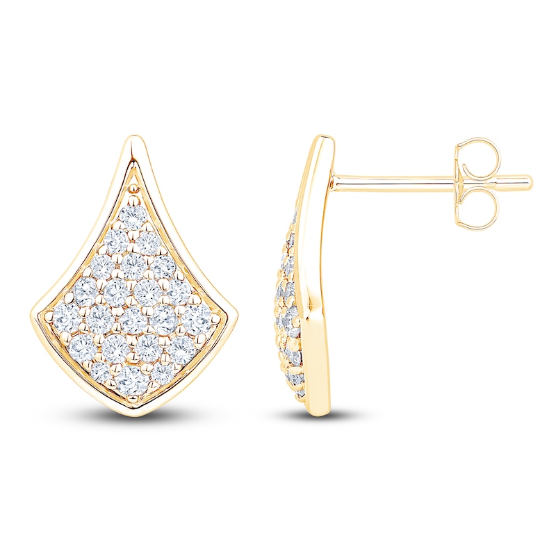 Main Image 1 of Diamond Pavé-Set Shield Stud Earrings 1/3 ct tw 14K Yellow Gold