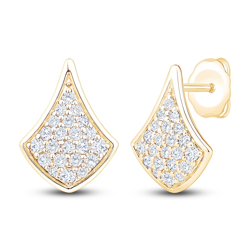 Main Image 2 of Diamond Pavé-Set Shield Stud Earrings 1/3 ct tw 14K Yellow Gold