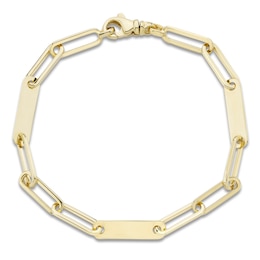 Engravable Three-Bar Paperclip Chain Bracelet 14K Yellow Gold 7.5&quot;