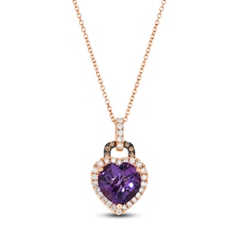 Le Vian Heart-Shaped Natural Amethyst Necklace 1/3 ct tw Diamonds 14K Strawberry Gold 18&quot;