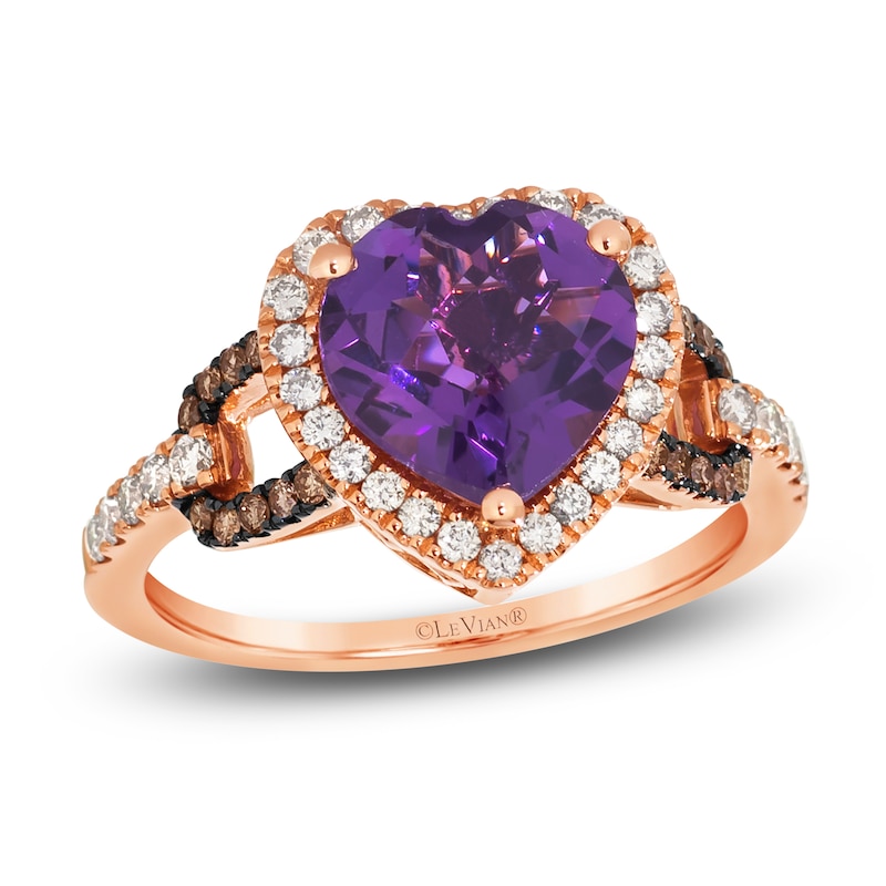 Le Vian Heart-Shaped Natural Amethyst Ring 1/2 ct tw Diamonds 14K Strawberry Gold