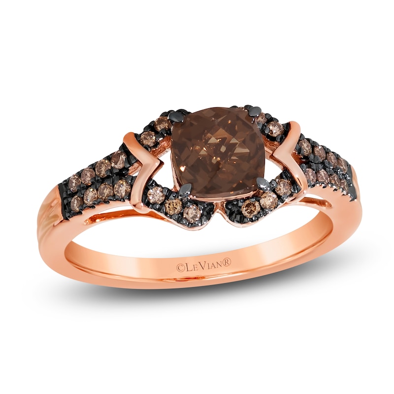 Le Vian Cushion-Cut Natural Chocolate Quartz Ring 1/5 ct tw Diamonds 14K Strawberry Gold