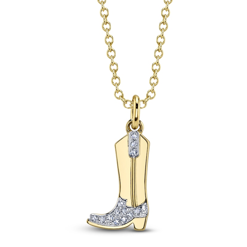 Main Image 1 of Shy Creation Diamond Accent Cowboy Boot Necklace 14K Yellow Gold 18&quot; JR55001159RD