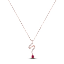 Pear-Shaped Natural Ruby & Diamond Ribbon Necklace 1/4 ct tw 14K Rose Gold 18&quot;