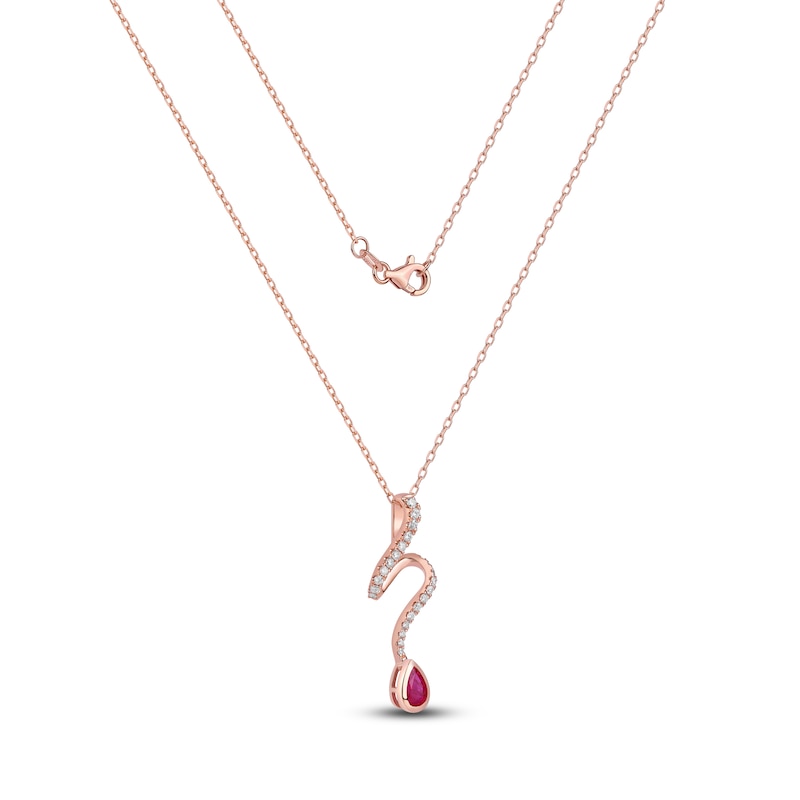 Pear-Shaped Natural Ruby & Diamond Ribbon Necklace 1/4 ct tw 14K Rose Gold 18"