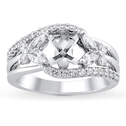 Certified Marquise & Round-Cut Diamond Butterfly Bypass Engagement Ring Setting 7/8 ct tw 14K White Gold