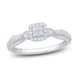 Princess-Cut Quad Diamond Cushion Halo Promise Ring 1/4 ct tw 10K White Gold