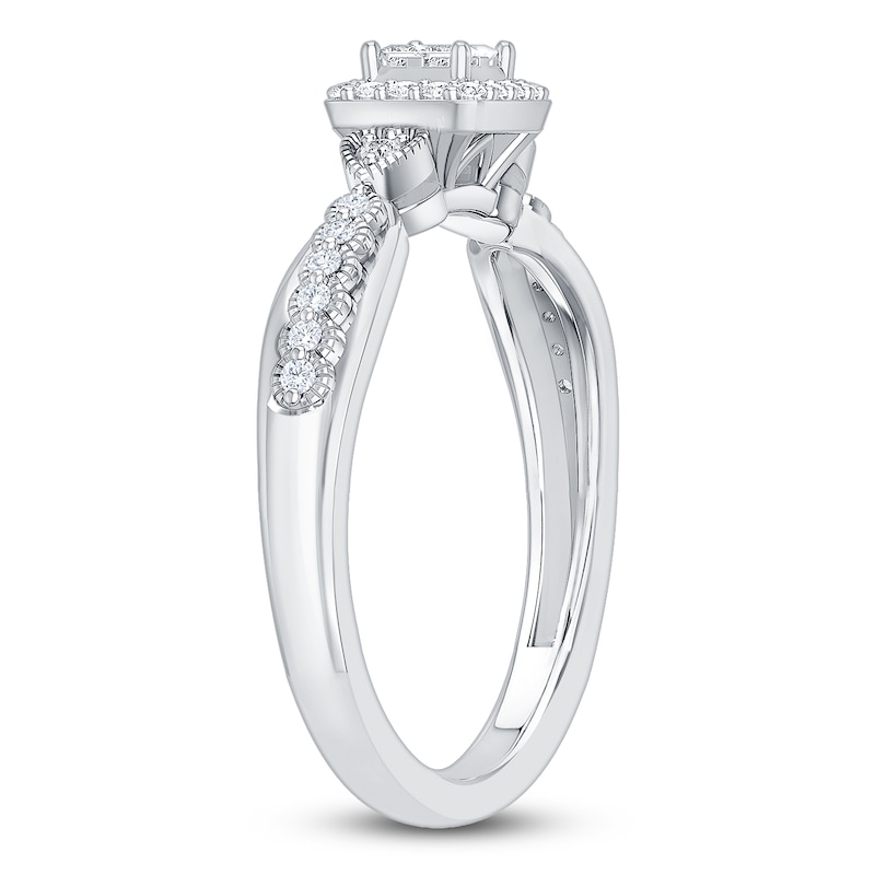 Main Image 2 of Princess-Cut Quad Diamond Cushion Halo Promise Ring 1/4 ct tw 10K White Gold