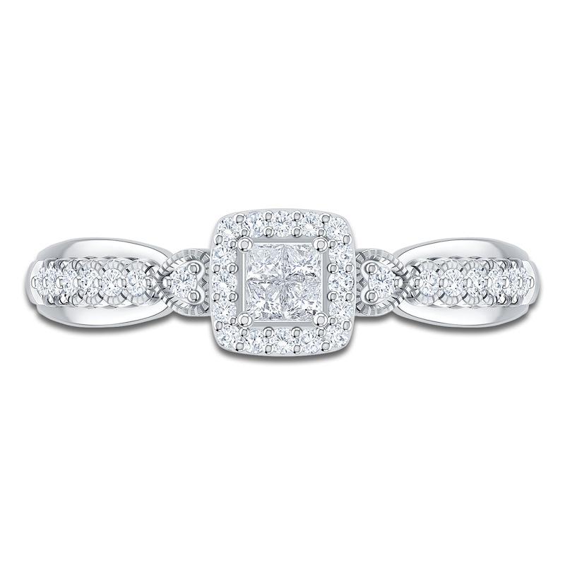 Main Image 3 of Princess-Cut Quad Diamond Cushion Halo Promise Ring 1/4 ct tw 10K White Gold