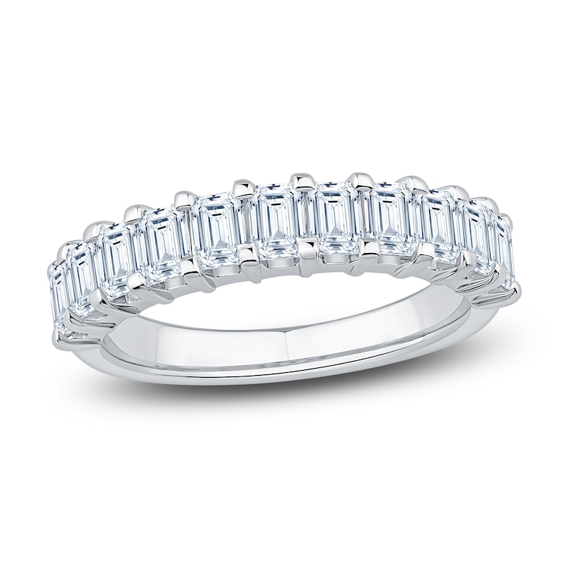 Main Image 1 of Certified Emerald-Cut Diamond Anniversary Ring 1-1/2 ct tw 18K White Gold