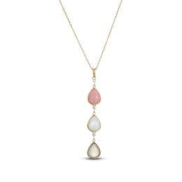 Pear-Shaped Natural Pink Opal, Natural Mother-of-Pearl & Natural Moonstone Necklace 1/20 ct tw Diamonds 14K Yellow Gold 18&quot;