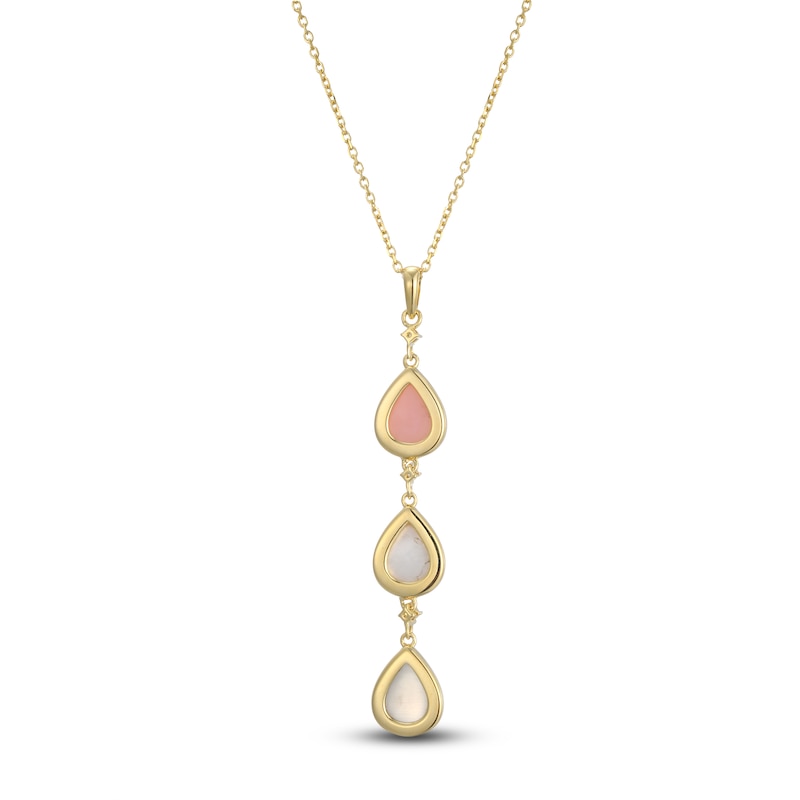 Main Image 4 of Pear-Shaped Natural Pink Opal, Natural Mother-of-Pearl & Natural Moonstone Necklace 1/20 ct tw Diamonds 14K Yellow Gold 18&quot;