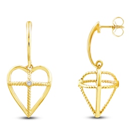 Charm'd by Lulu Frost Diamond Accent Heart with Cross Dangle Earrings 1/20 ct tw 10K Yellow Gold