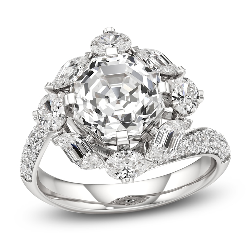 Main Image 1 of J'Lure Octagon Step-Cut Lab-Created Diamond Halo Bypass Engagement Ring 4-1/3 ct tw 18K White Gold