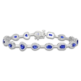 Multi-Shape Blue Lab-Created Sapphire & White Lab-Created Sapphire Bracelet Sterling Silver 7&quot;