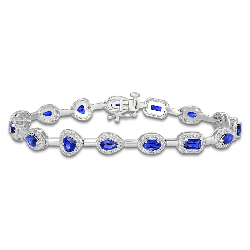 Main Image 1 of Multi-Shape Blue Lab-Created Sapphire & White Lab-Created Sapphire Bracelet Sterling Silver 7&quot;