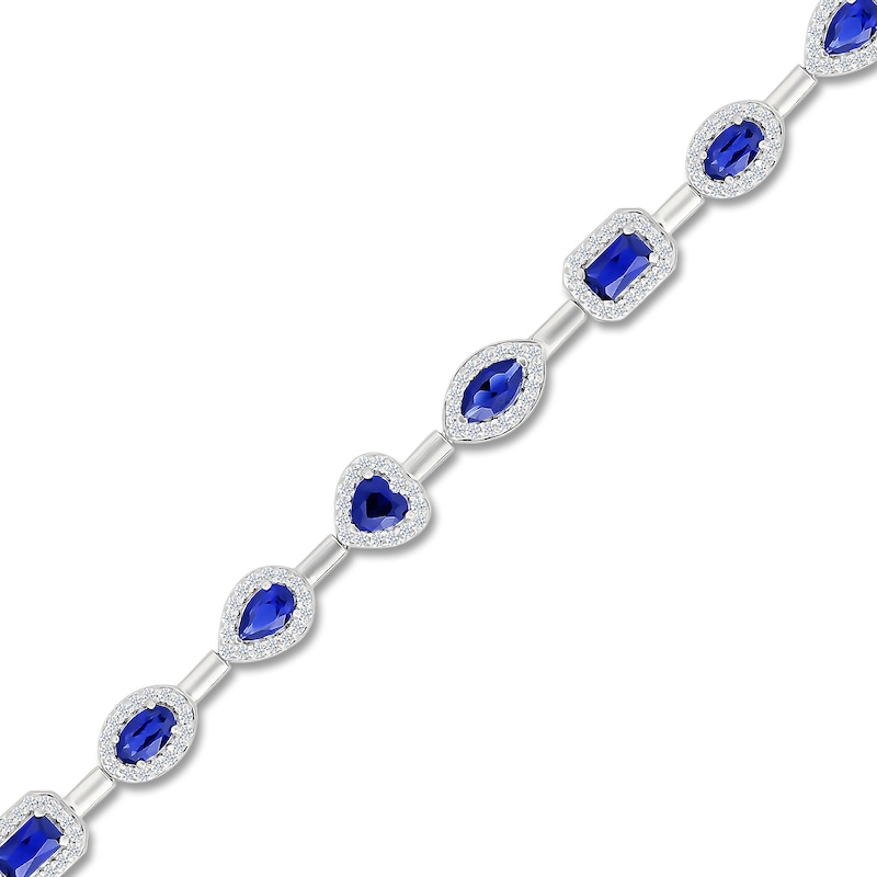 Main Image 2 of Multi-Shape Blue Lab-Created Sapphire & White Lab-Created Sapphire Bracelet Sterling Silver 7&quot;