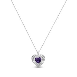 Heart-Shaped Natural Amethyst & White Topaz Necklace Sterling Silver 18&quot;