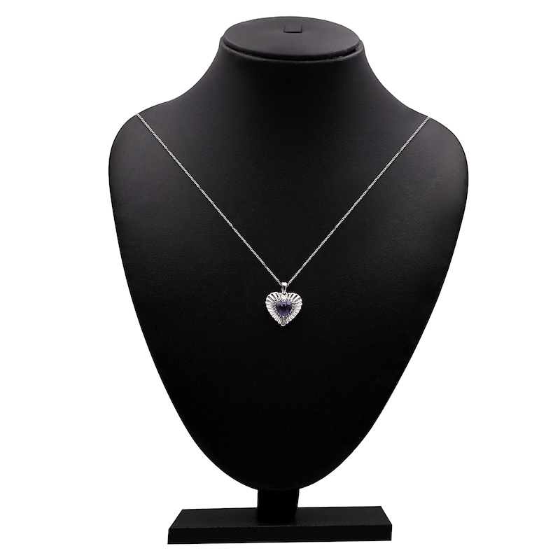 Main Image 4 of Heart-Shaped Natural Amethyst & White Topaz Necklace Sterling Silver 18&quot;