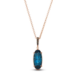 Le Vian Silhouette Oval-Cut Natural Blue Topaz Necklace 1/6 ct tw Diamonds 14K Strawberry Gold 19&quot;