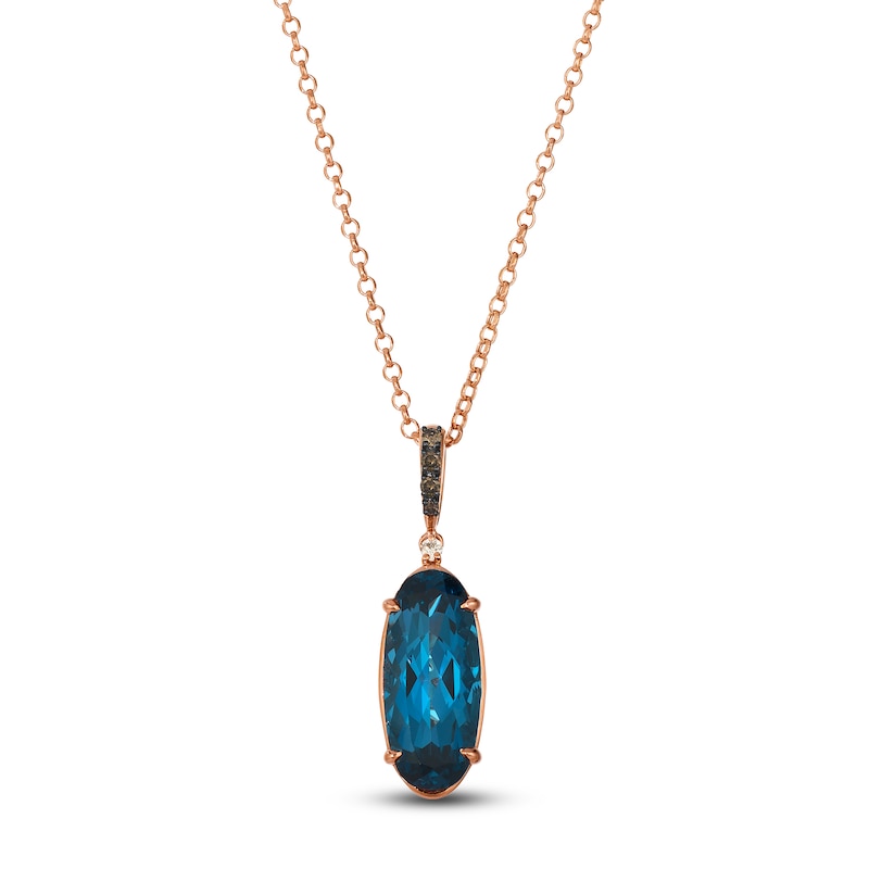 Main Image 1 of Le Vian Silhouette Oval-Cut Natural Blue Topaz Necklace 1/6 ct tw Diamonds 14K Strawberry Gold 19&quot;