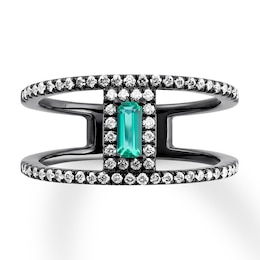 House of Virtruve Lab-Created Emerald/Diamond Ring Sterling Silver