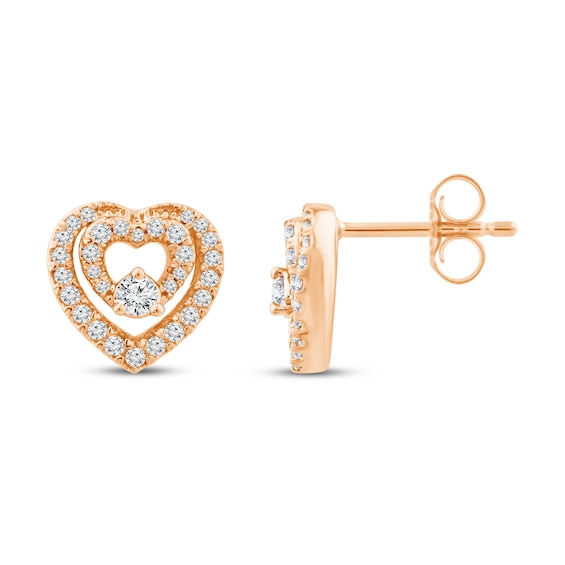 Closer Together Diamond Heart Earrings 1 4 Ct Tw Round 10k Rose Gold Jared