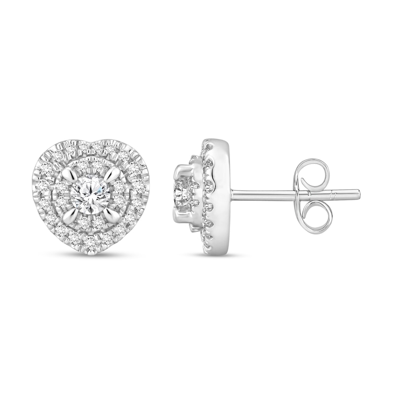 Main Image 1 of Diamond Heart Earrings 7/8 ct tw Round 14K White Gold