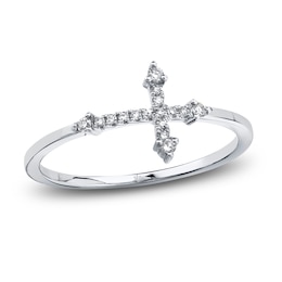 Shy Creation Diamond Cross Ring 1/10 ct tw Round 14K White Gold SC55008654