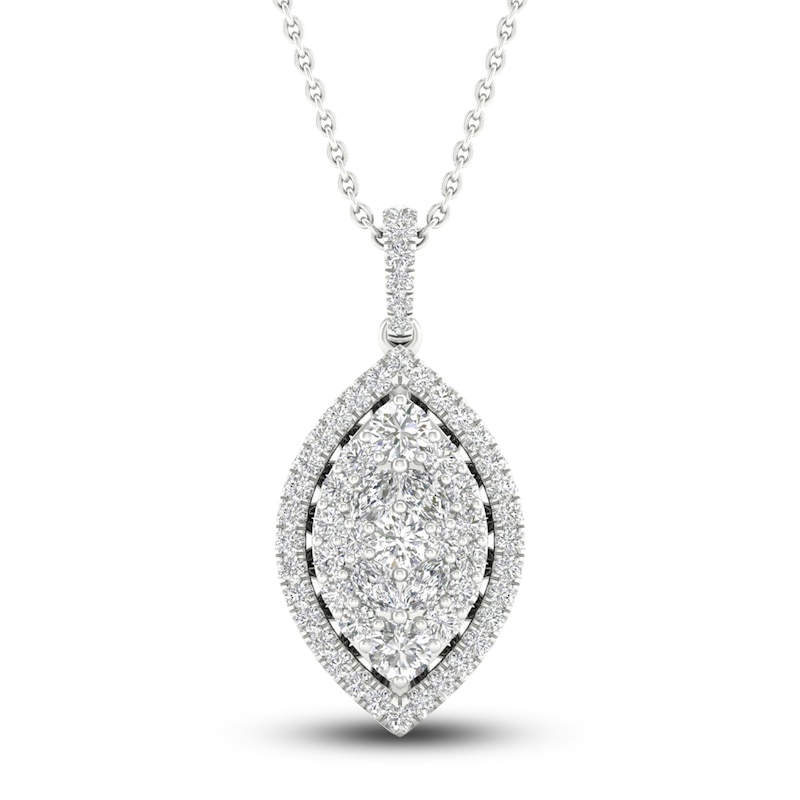 Diamond Pendant Necklace 3 4 Ct Tw Marquise Round 14k White Gold 