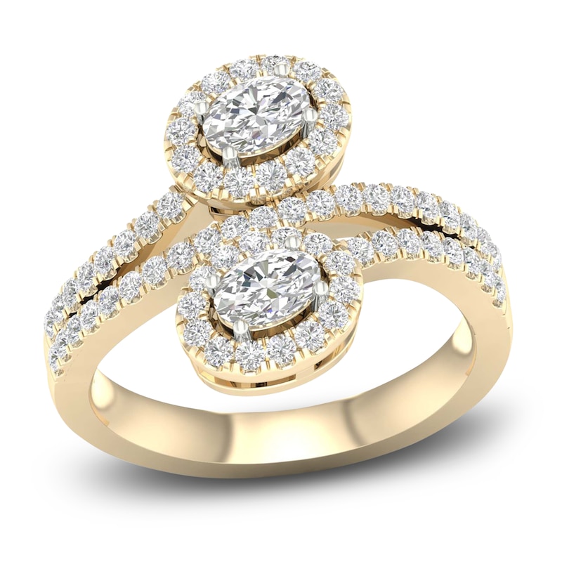 Main Image 1 of Lab-Created Diamond Ring 1 ct tw Oval/Round 14K Yellow Gold