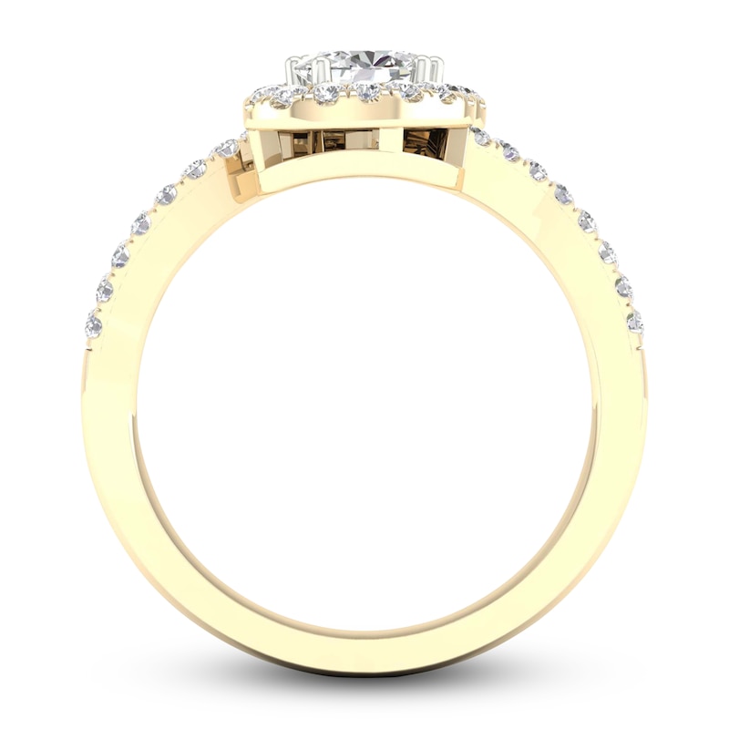 Main Image 3 of Lab-Created Diamond Ring 1 ct tw Oval/Round 14K Yellow Gold