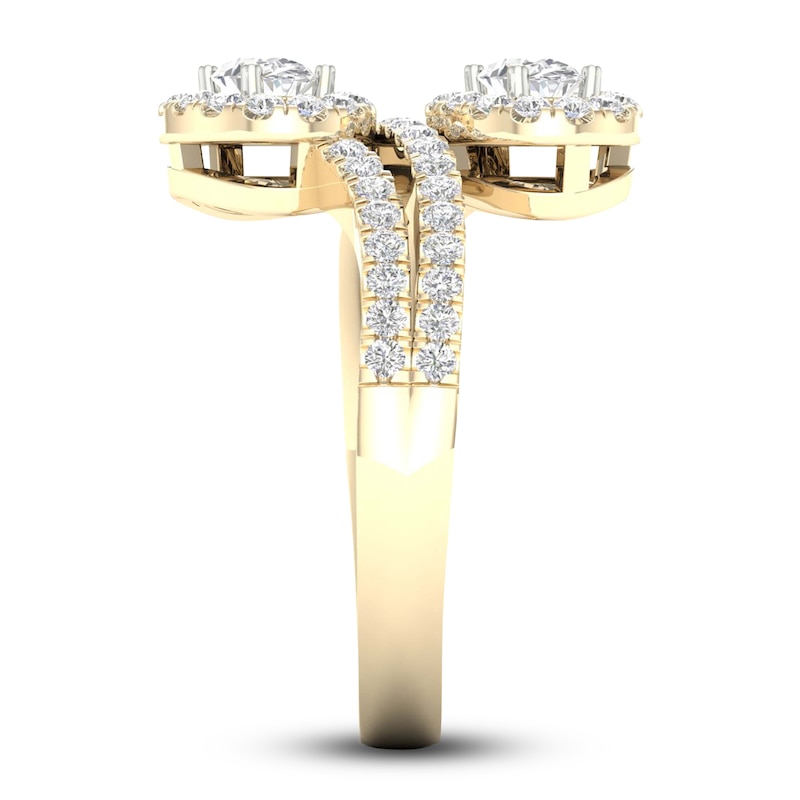 Main Image 4 of Lab-Created Diamond Ring 1 ct tw Oval/Round 14K Yellow Gold