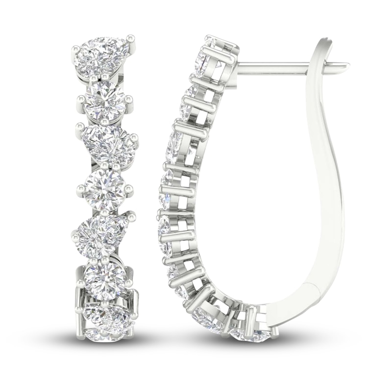 Lab-Created Diamond Hoop Earrings 3-1/5 ct tw Pear/Round 14K White Gold