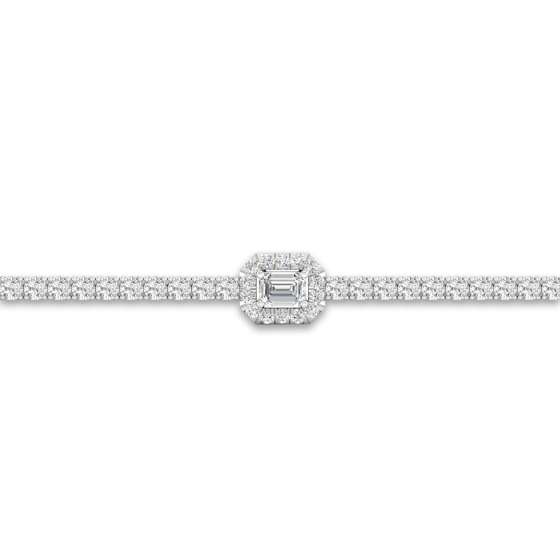 Main Image 2 of Lab-Created Diamond Fashion Bracelet 3 ct tw Emerald/Round 14K White Gold