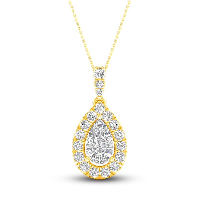 Lab-Created Diamond Pendant Necklace 3/4 ct tw Pear/Round 14K Yellow Gold