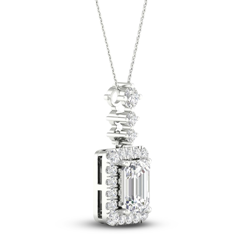 Lab-Created Diamond Pendant Necklace 1-1/2 ct tw Round/Emerald 14K White Gold