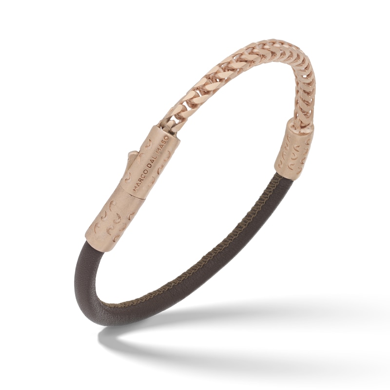 Main Image 1 of Marco Dal Maso Men's Brown Leather Bracelet Sterling Silver/18K Rose Gold-Plated 8&quot;