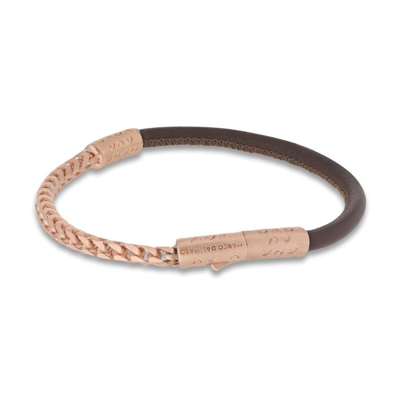 Main Image 2 of Marco Dal Maso Men's Brown Leather Bracelet Sterling Silver/18K Rose Gold-Plated 8&quot;