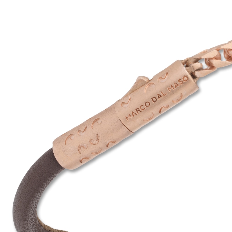 Main Image 3 of Marco Dal Maso Men's Brown Leather Bracelet Sterling Silver/18K Rose Gold-Plated 8&quot;