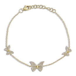 Shy Creation Diamond Butterfly Bracelet 1/4 ct tw Round 14K Yellow Gold 6&quot; SC55020620