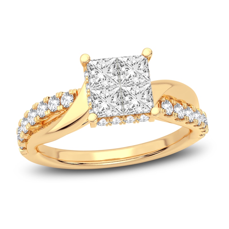 Diamond Engagement Ring 1-1/4 ct tw Princess/Round 14K Yellow Gold