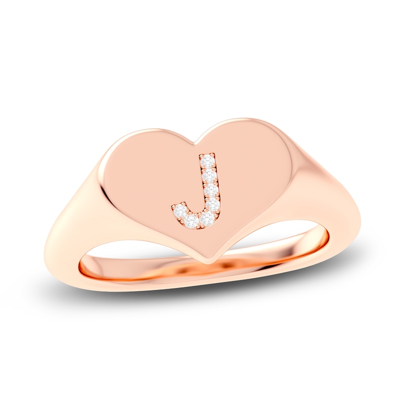 Juliette Maison Diamond Initial Heart Signet Ring 1/15 ct tw Round 10K Rose Gold