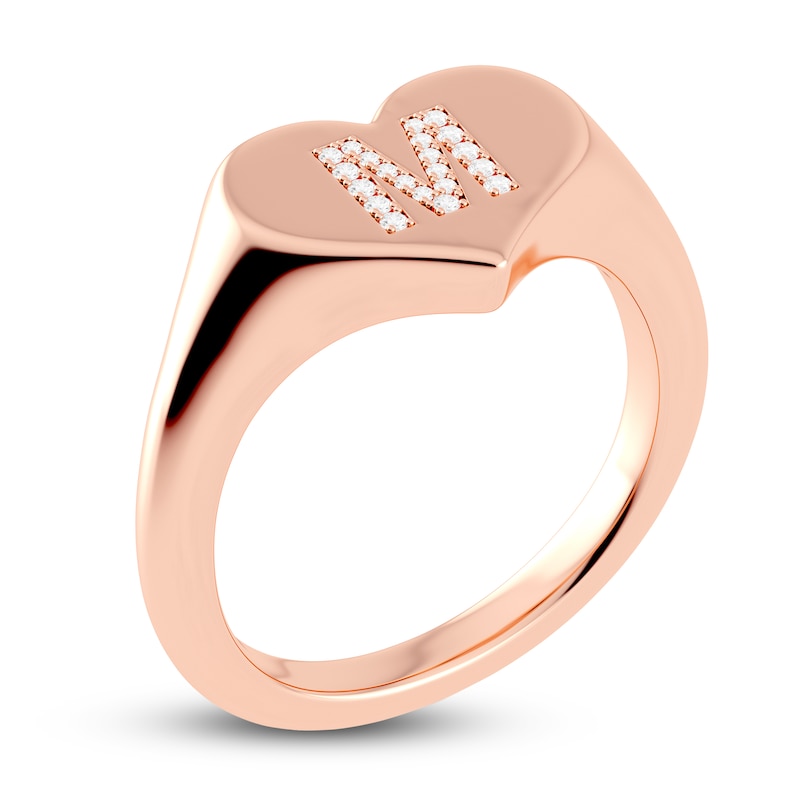 Juliette Maison Diamond Initial Heart Signet Ring 1/15 ct tw Round 10K Rose Gold